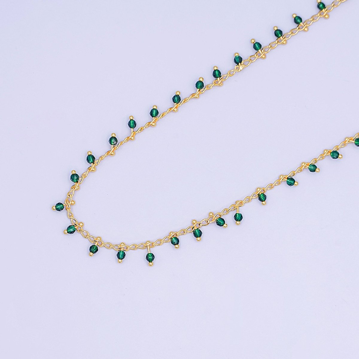 24K Gold Filled Dark Green Multifaceted Crystal Drop Link Unfinished Chain by Yard | Roll - 1665 - DLUXCA
