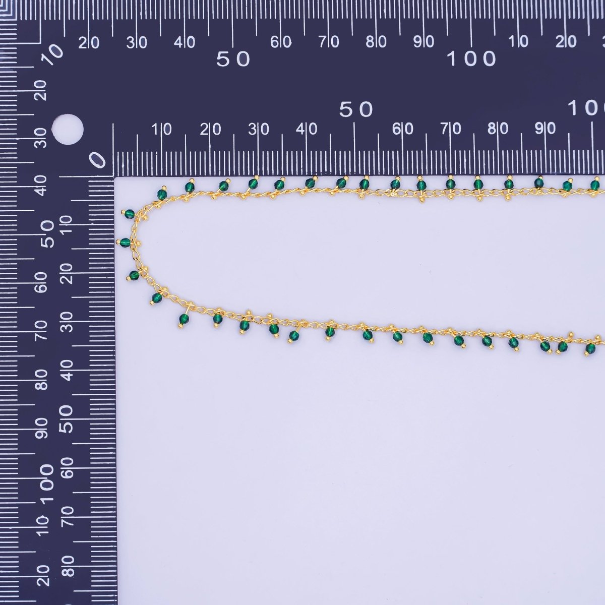 24K Gold Filled Dark Green Multifaceted Crystal Drop Link Unfinished Chain by Yard | Roll - 1665 - DLUXCA