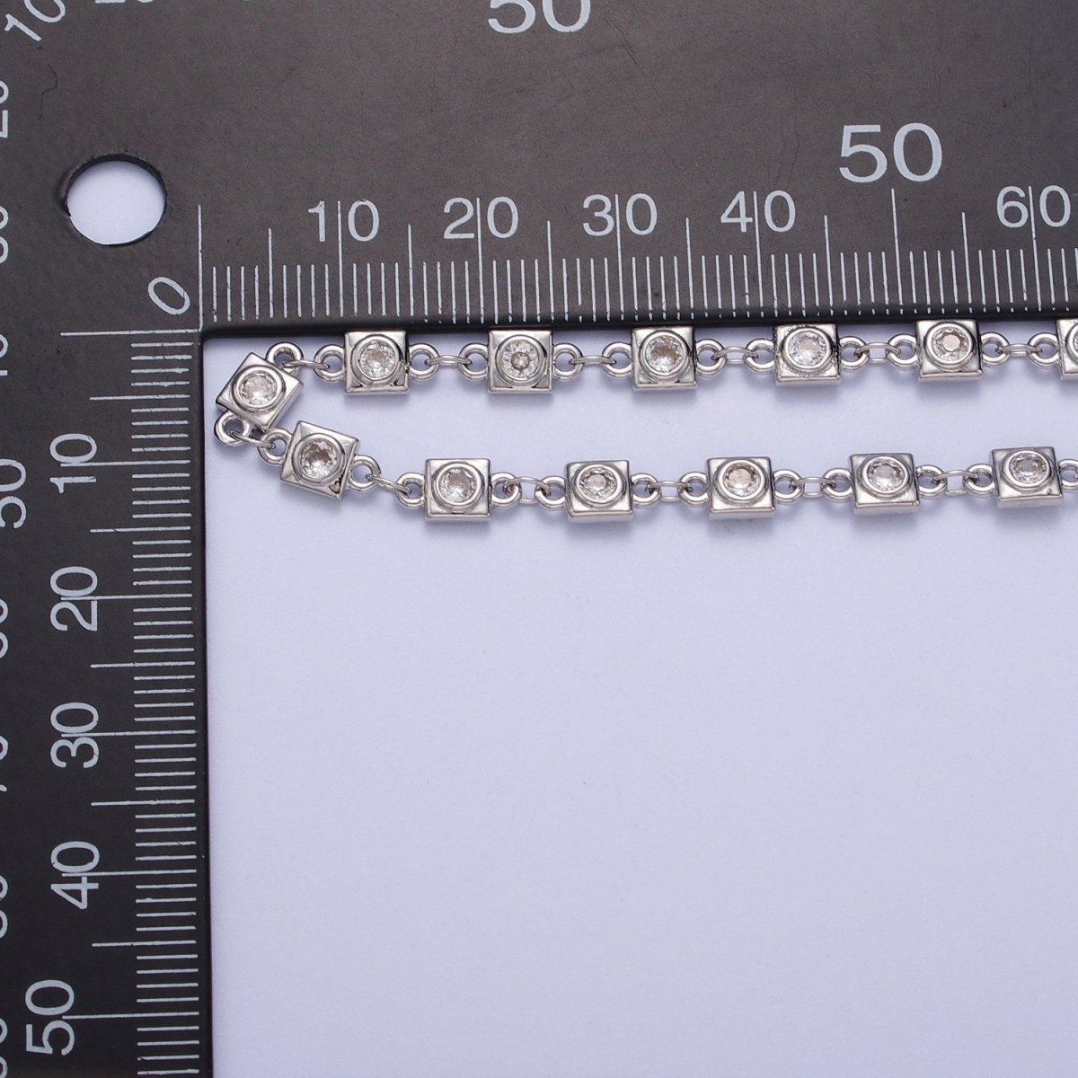 24K Gold Filled Designed CZ Square Unfinished Chain in Gold & Silver | ROLL-873 ROLL-874 Clearance Pricing