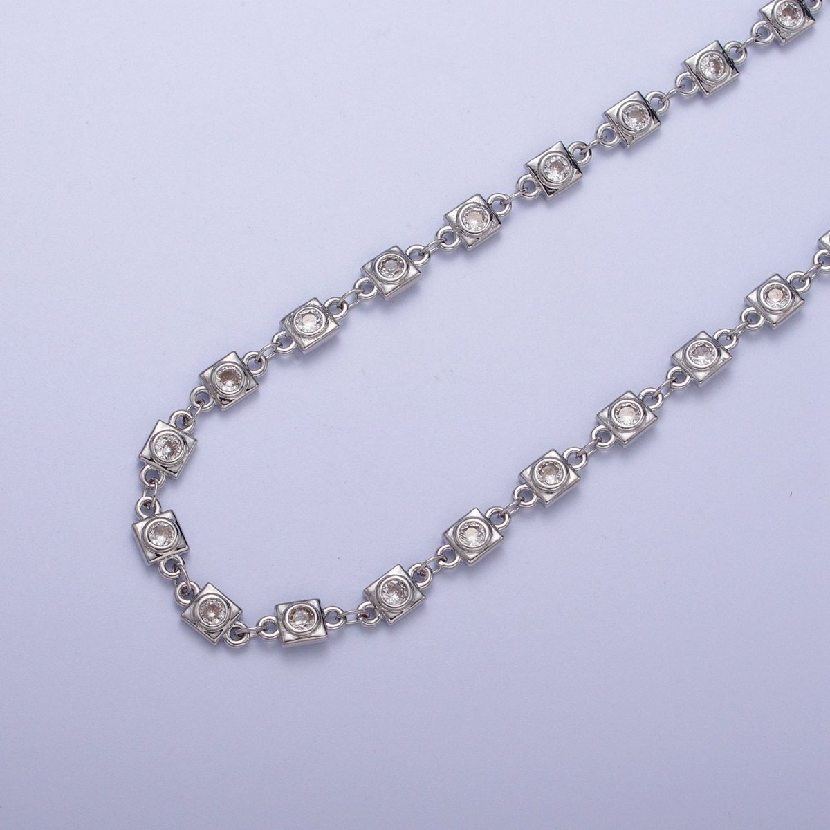 24K Gold Filled Designed CZ Square Unfinished Chain in Gold & Silver | ROLL-873 ROLL-874 Clearance Pricing