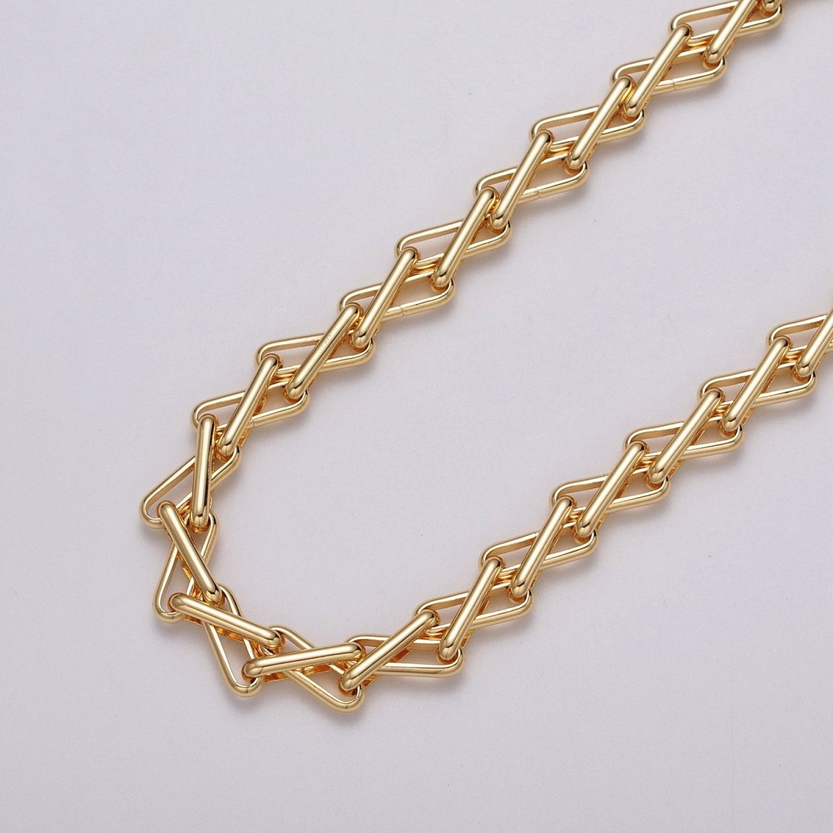 24k Gold Filled Designed Multiple Oblong Link Geometric Unfinished Yard Chain in Gold & Silver | ROLL-1123 ROLL-1202 Clearance Pricing