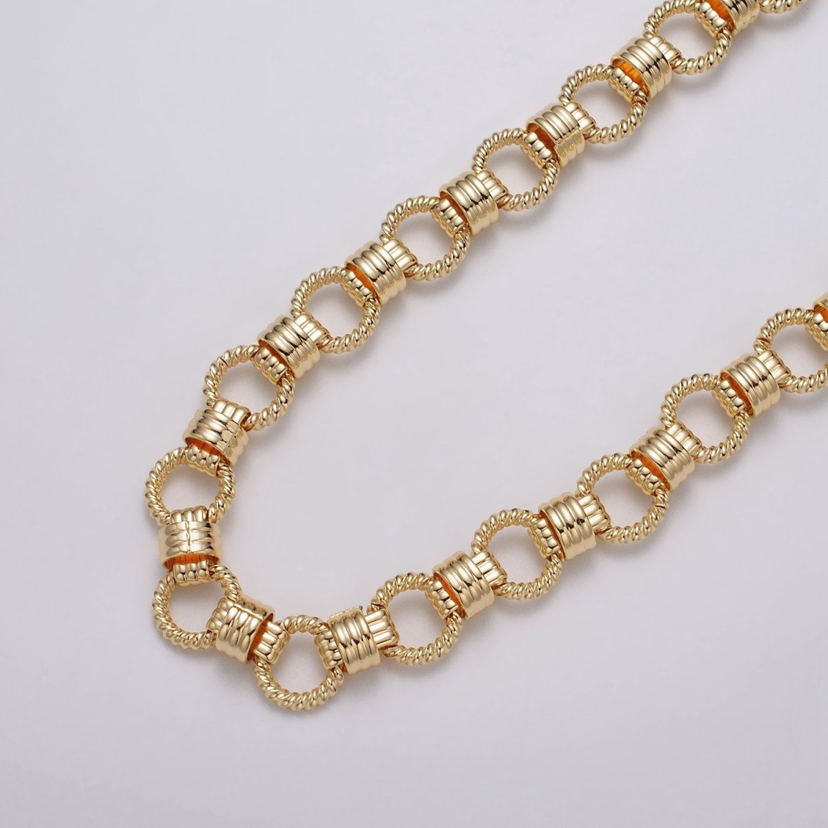 24k Gold Filled Designed Twisted Rolo Statement 13mm Unfinished Chain in Gold & Silver | ROLL-1121, ROLL-1191 Clearance Pricing