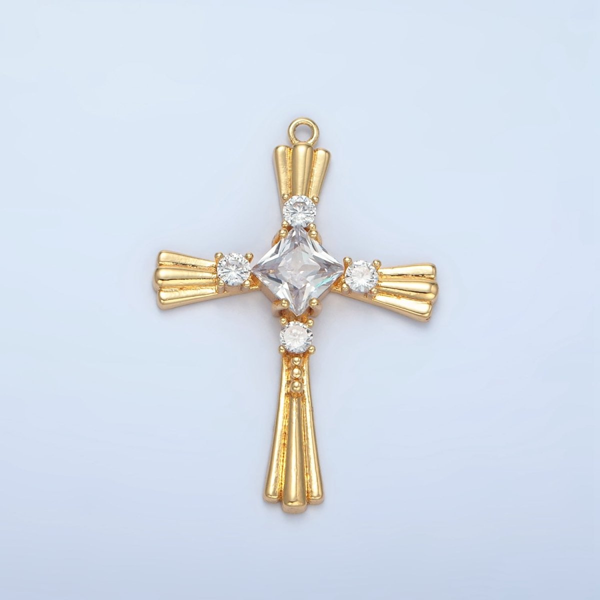 24k Gold Filled Diamond CZ Line Textured Religious Cross Charm | M - 016 - DLUXCA