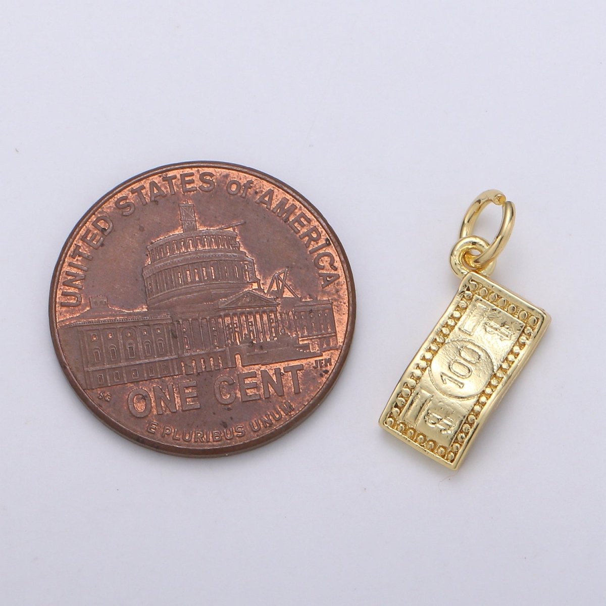 24K Gold Filled dollar Paper Money "$100" Charm E-063 - DLUXCA