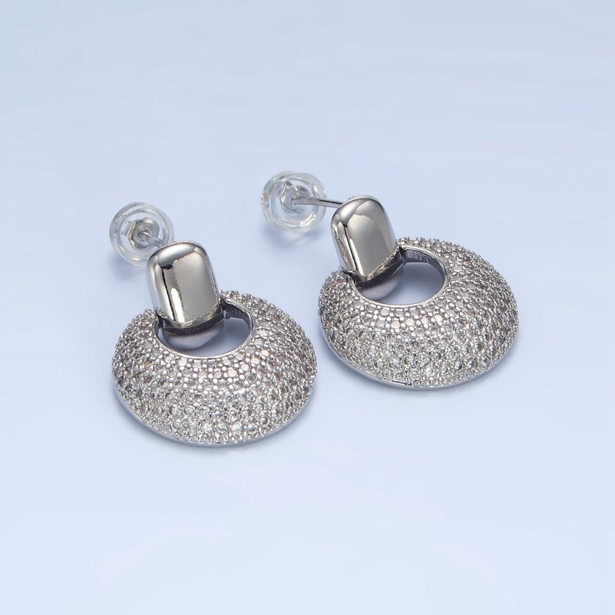 24K Gold Filled Dome Micro Paved CZ Door Knocker Drop Stud Earrings in Gold & Silver | P113 P121