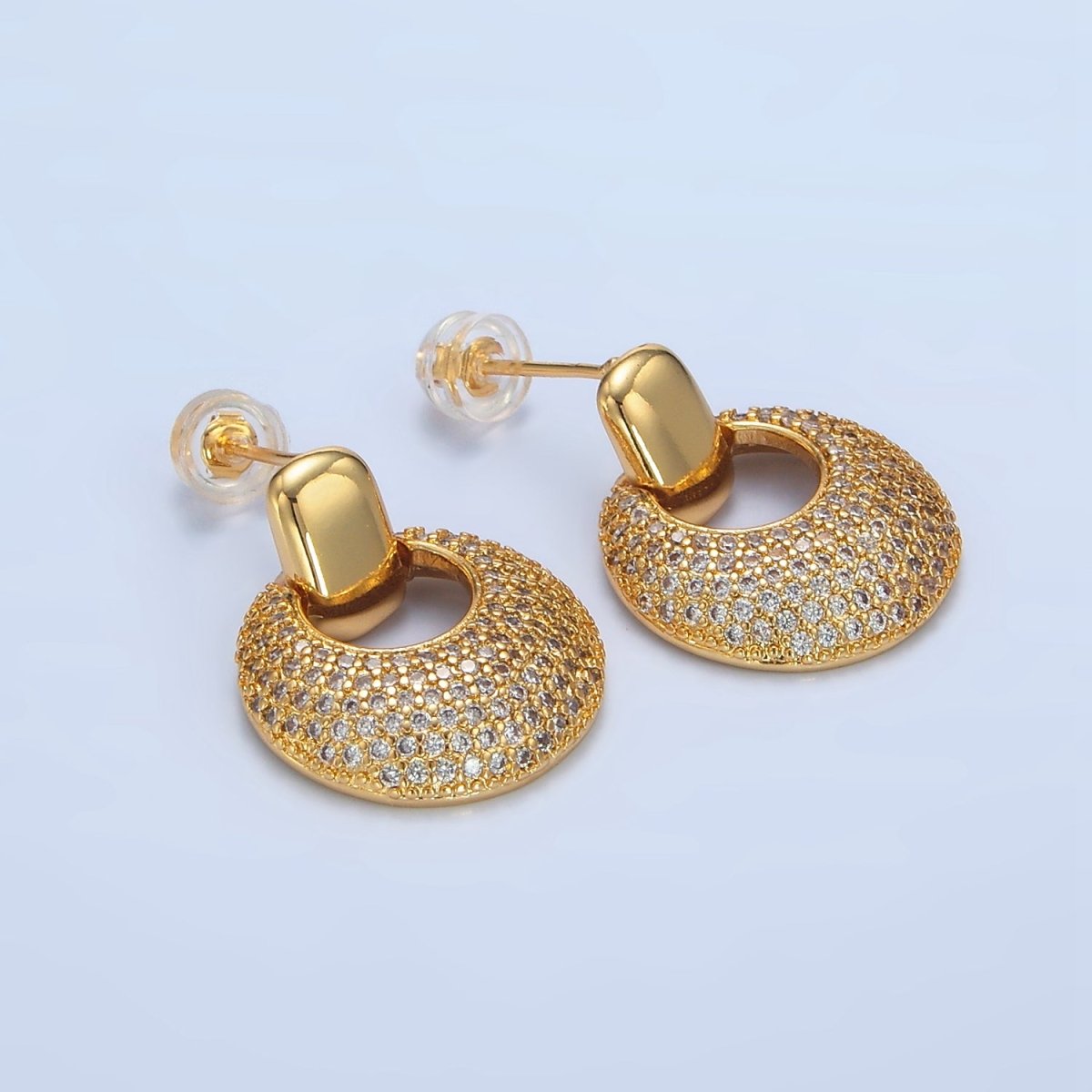 24K Gold Filled Dome Micro Paved CZ Door Knocker Drop Stud Earrings in Gold & Silver | P113 P121