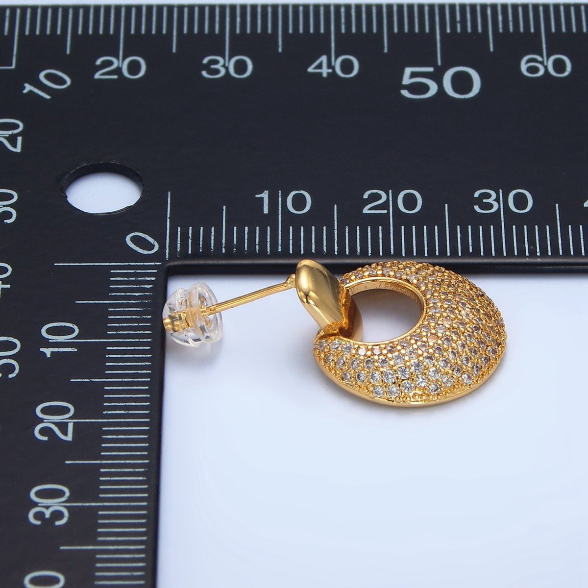 24K Gold Filled Dome Micro Paved CZ Door Knocker Drop Stud Earrings in Gold & Silver | P113 P121