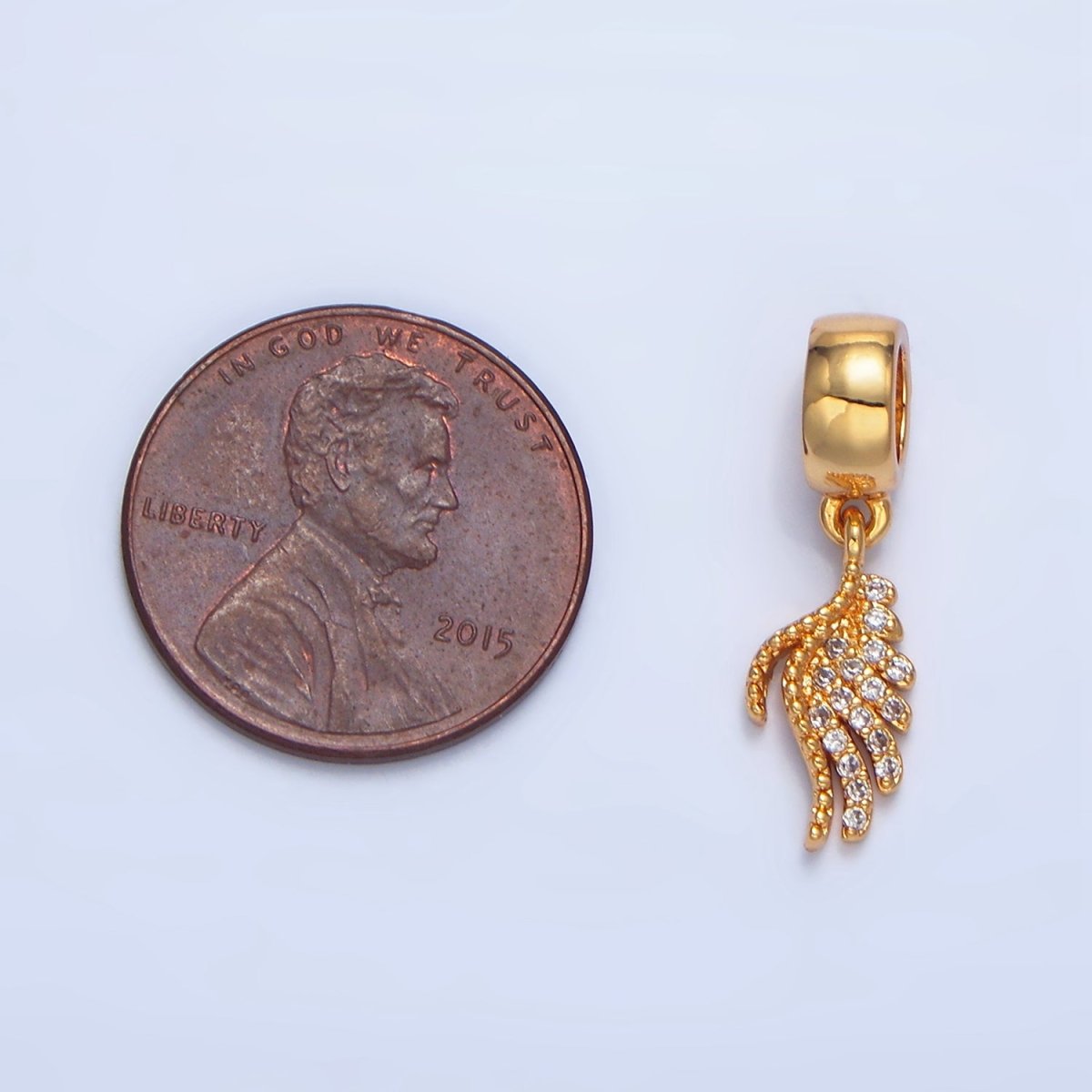 24K Gold Filled Dotted Micro Paved CZ Angel Wing Rhondelle Bail Drop Pendant | X623 - DLUXCA