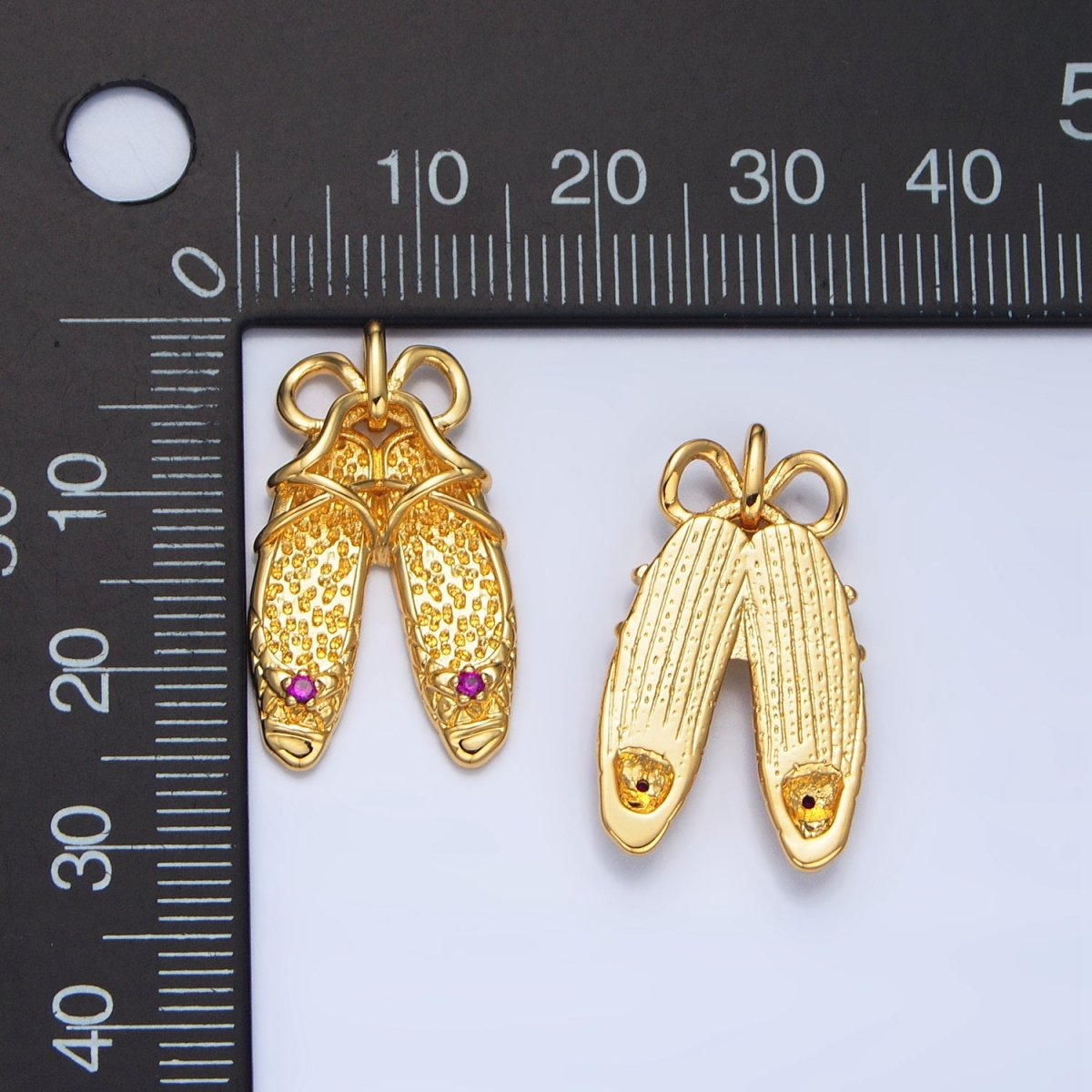 24K Gold Filled Dotted Ribbon Ballet Dancing Shoes Pendant in Gold & Silver | AA117