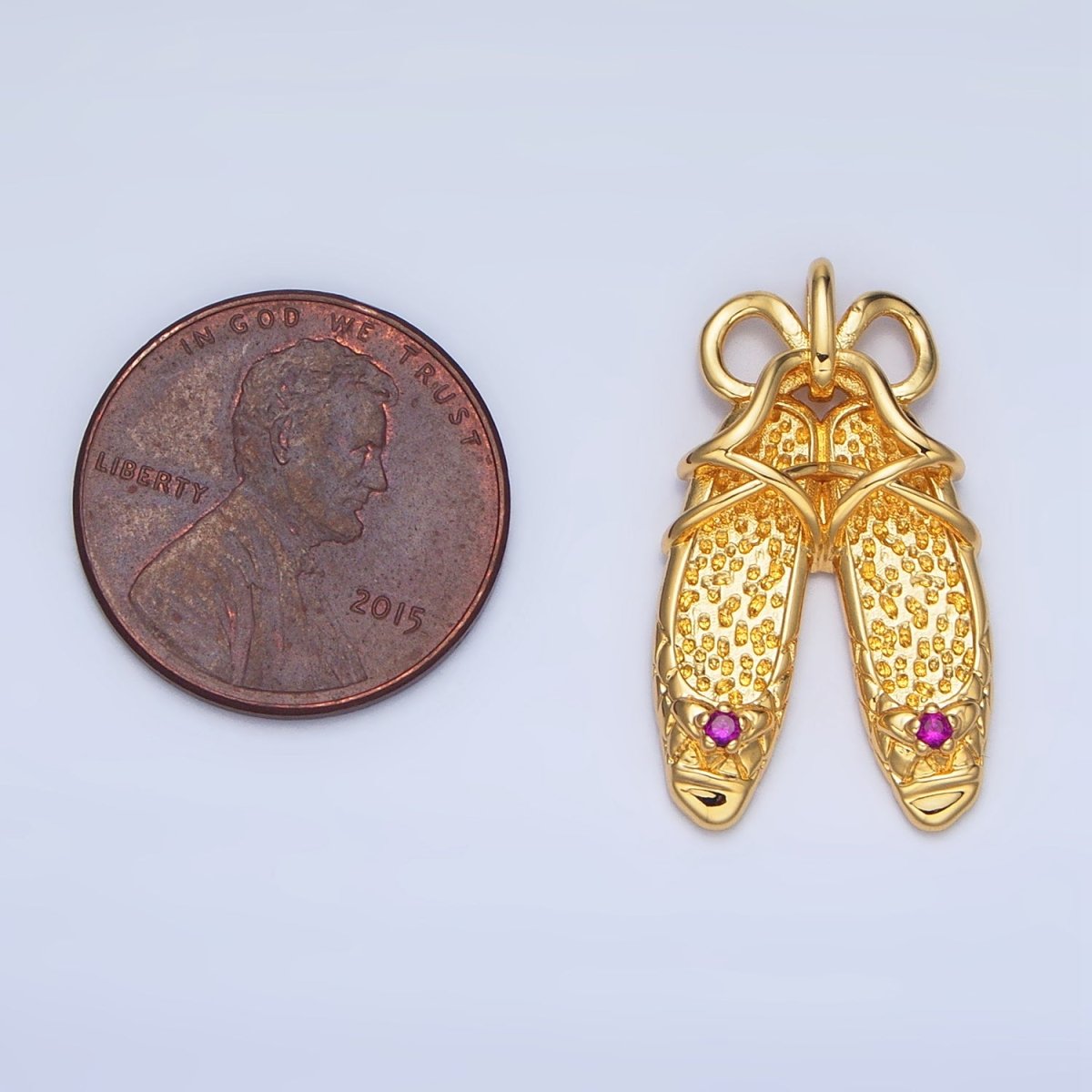 24K Gold Filled Dotted Ribbon Ballet Dancing Shoes Pendant in Gold & Silver | AA117