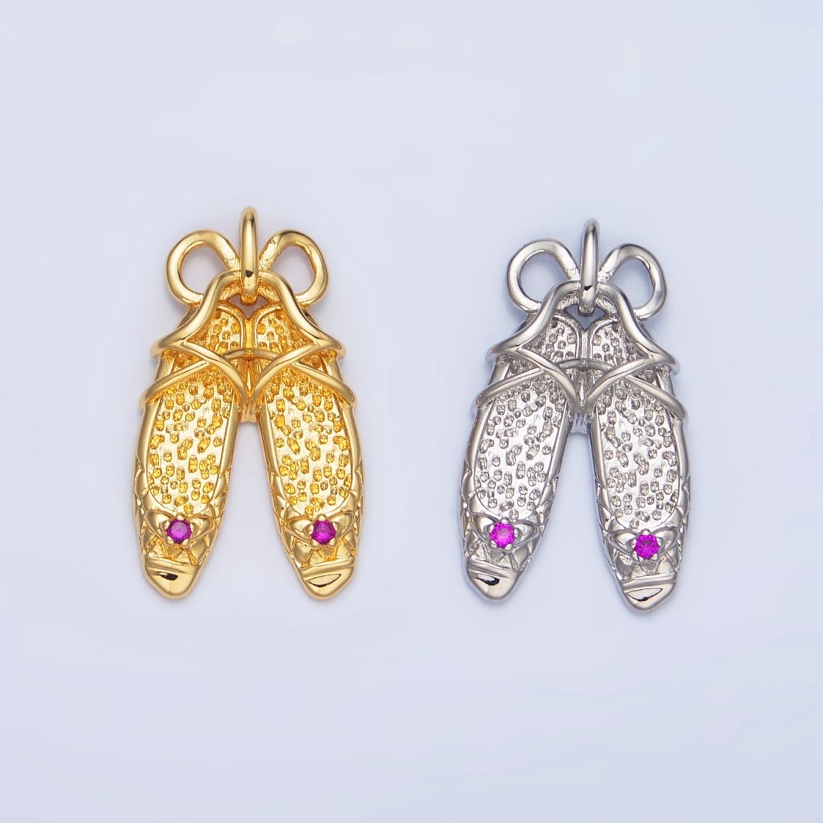 24K Gold Filled Dotted Ribbon Ballet Dancing Shoes Pendant in Gold & Silver | AA117