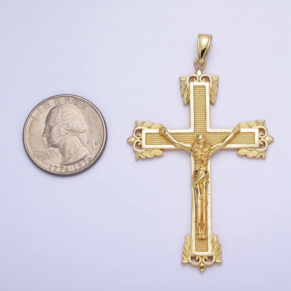 24K Gold Filled Dotted Textured Jesus Crucifix Cross Religious Pendant | AA203 - DLUXCA