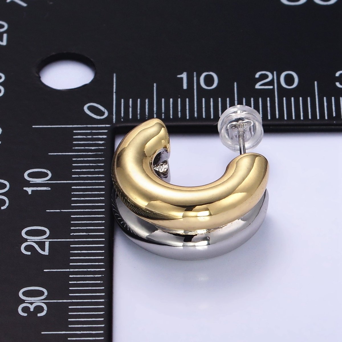 24K Gold Filled Double Band C-Shaped Hoop Earrings in Gold, Silver & Mixed Metal | T316 - T318