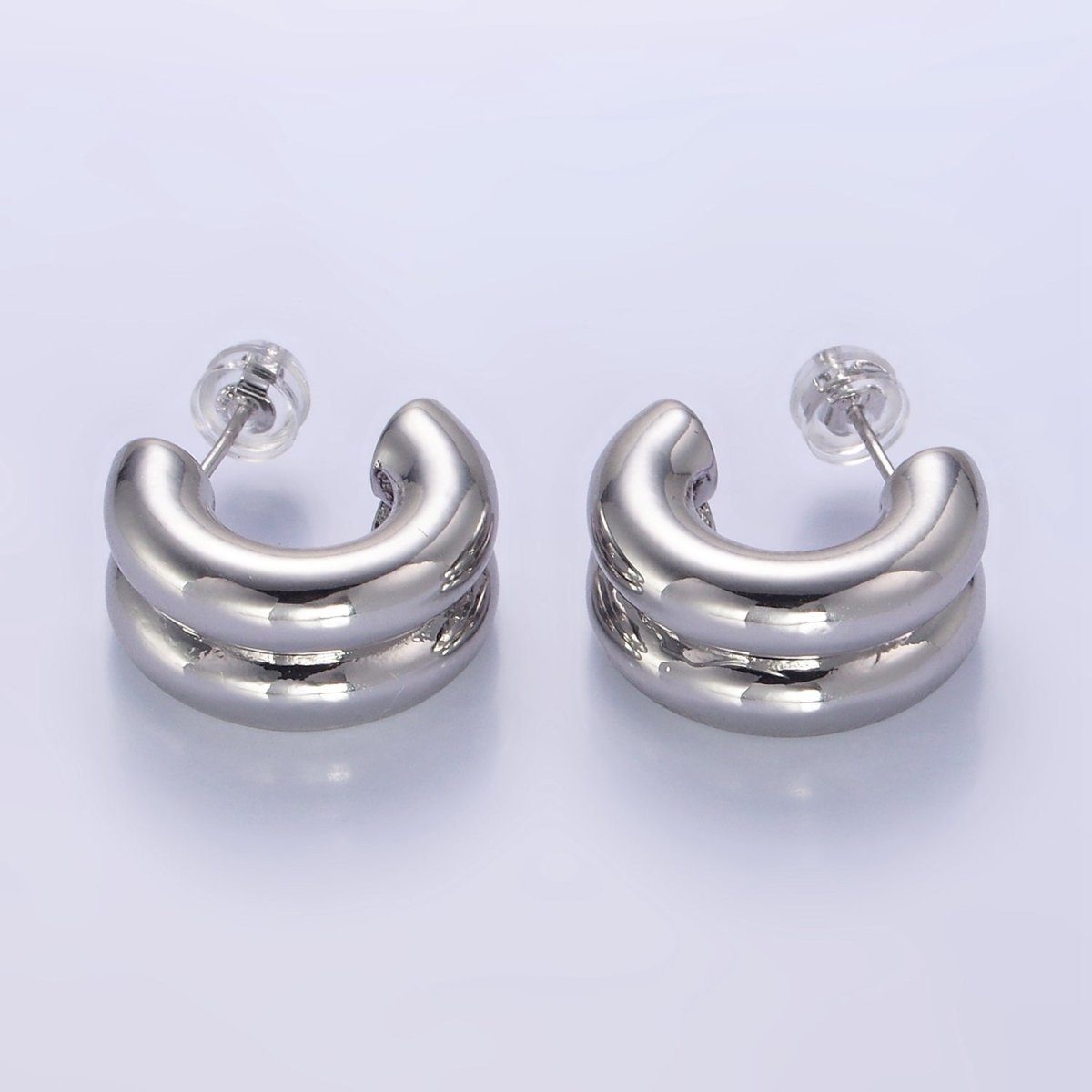 24K Gold Filled Double Band C-Shaped Hoop Earrings in Gold, Silver & Mixed Metal | T316 - T318