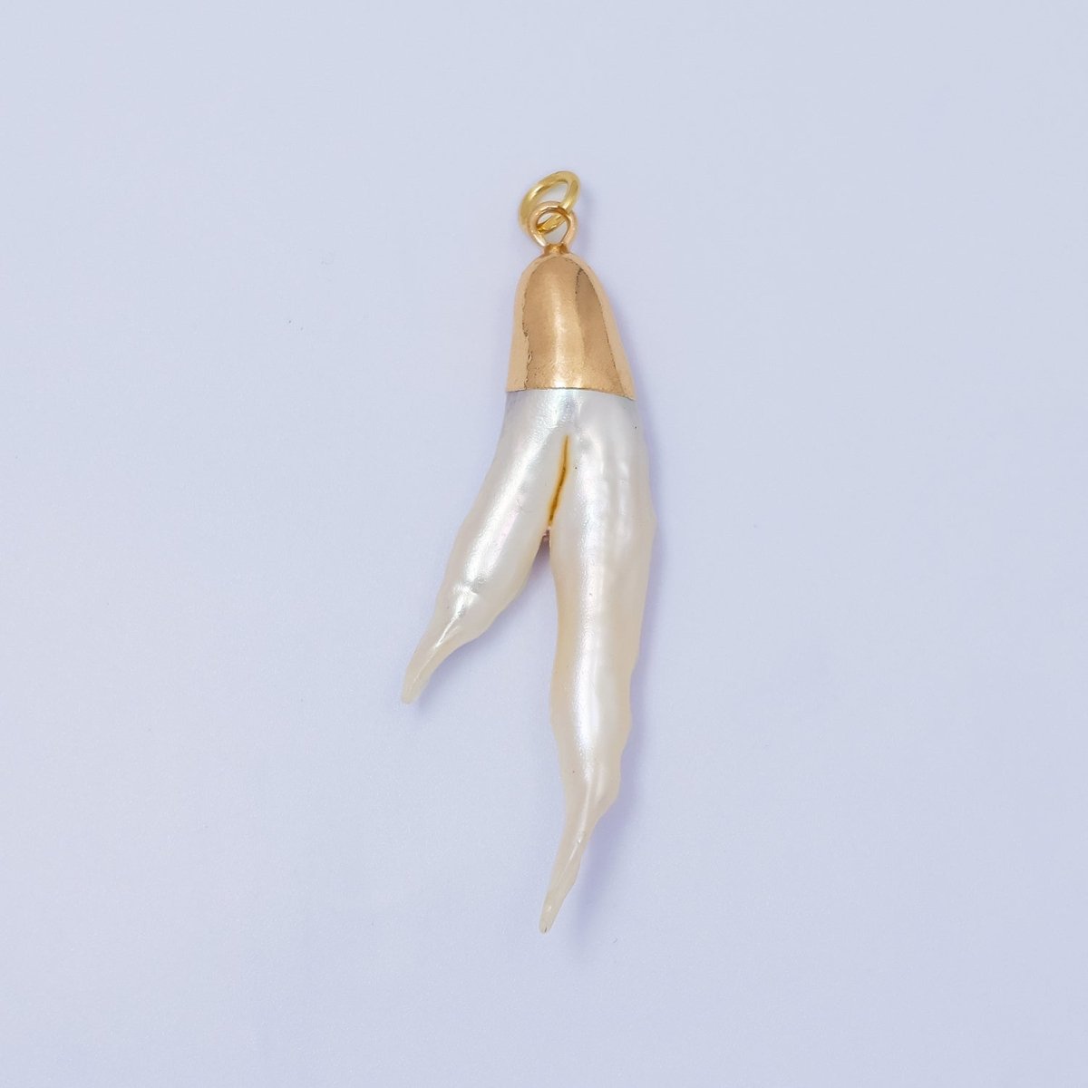 24K Gold Filled Double Biwa V White Freshwater Pearl Foil Charm | P1941 - DLUXCA