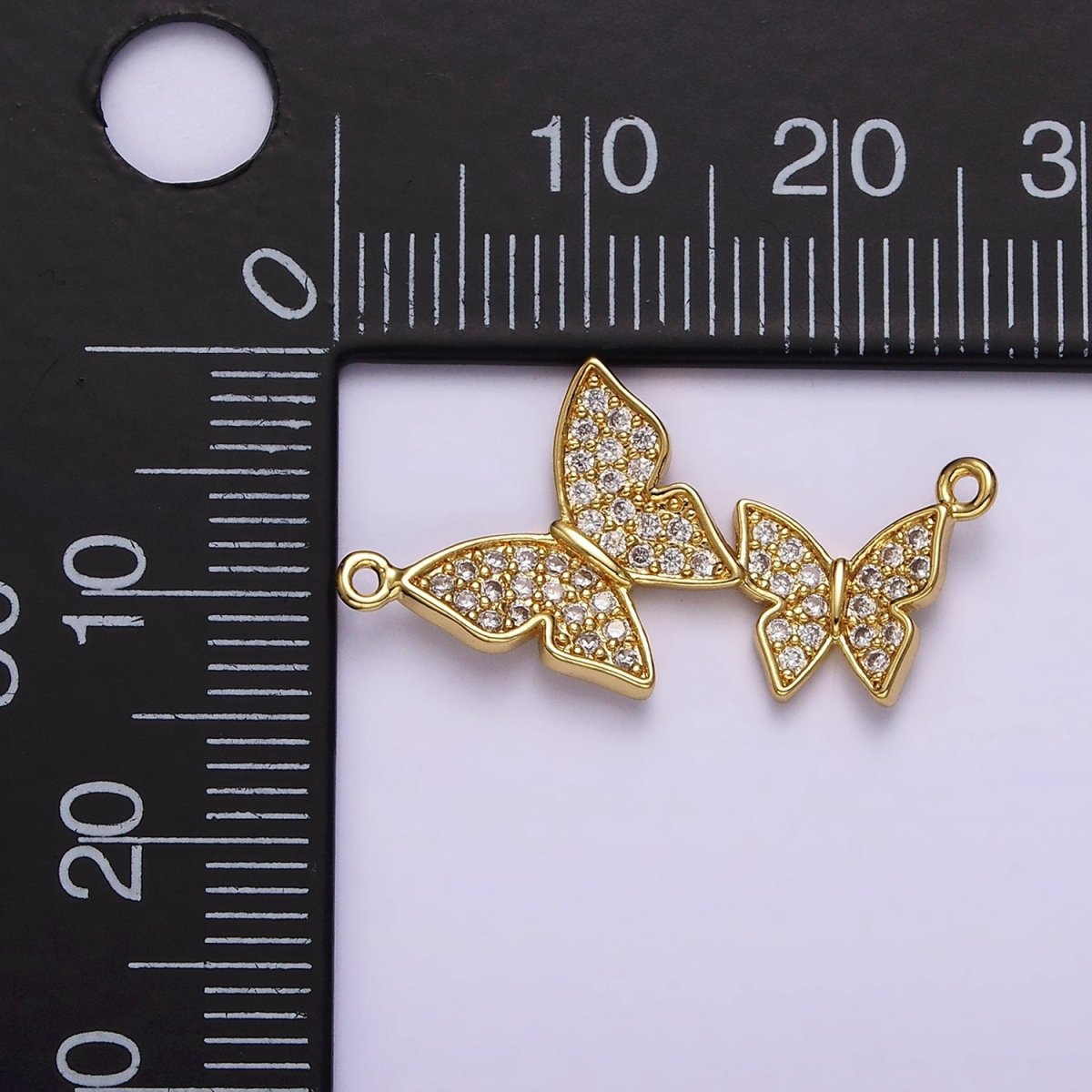 24K Gold Filled Double Butterfly Mariposa Micro Paved CZ 26.5mm Connector | Y-756 - DLUXCA