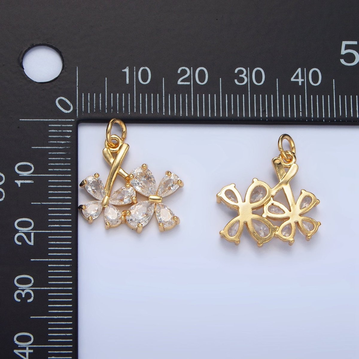 24K Gold Filled Double Clear CZ Butterfly Flower Charm | X712 - DLUXCA