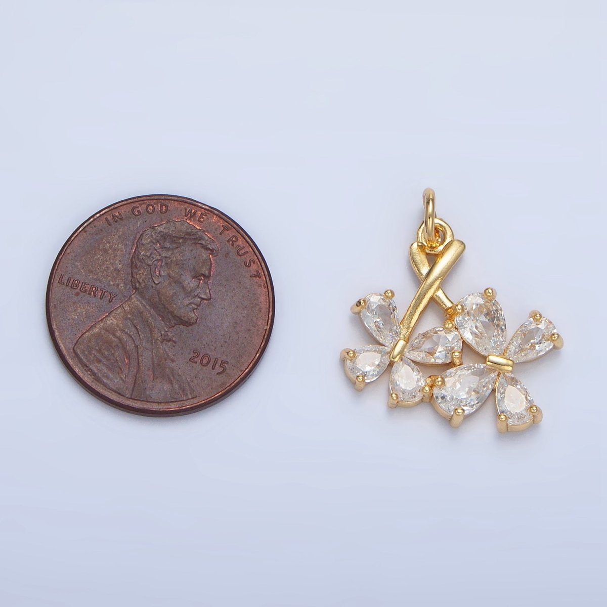 24K Gold Filled Double Clear CZ Butterfly Flower Charm | X712 - DLUXCA