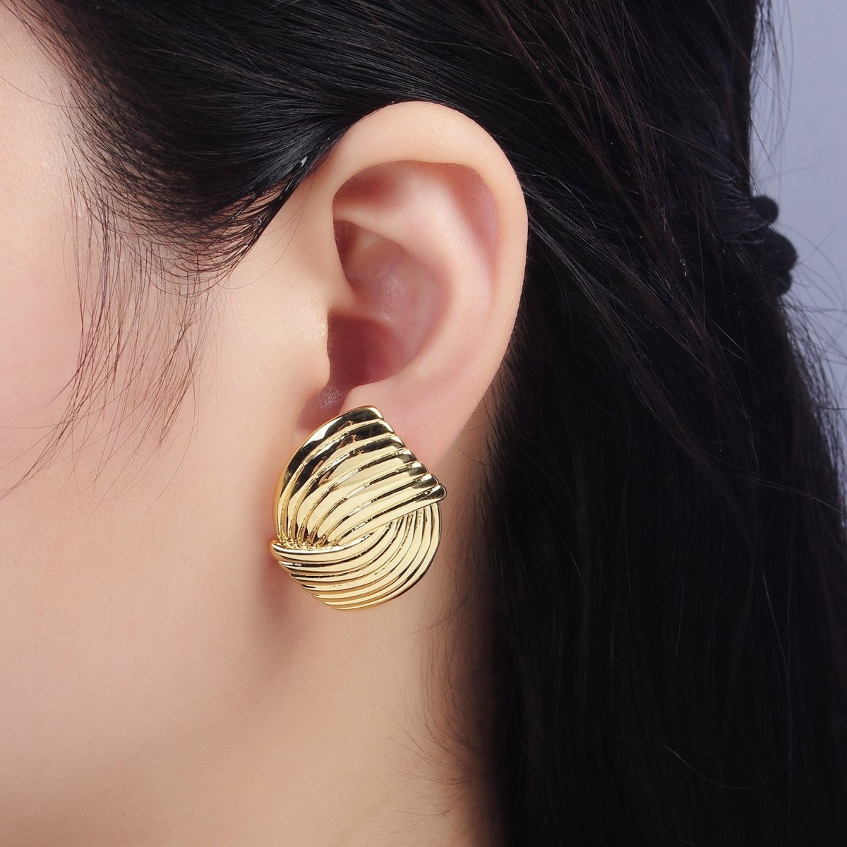 24K Gold Filled Double Curved Puffed Lined Geometric Stud Earrings in Gold & Silver | T314 T315