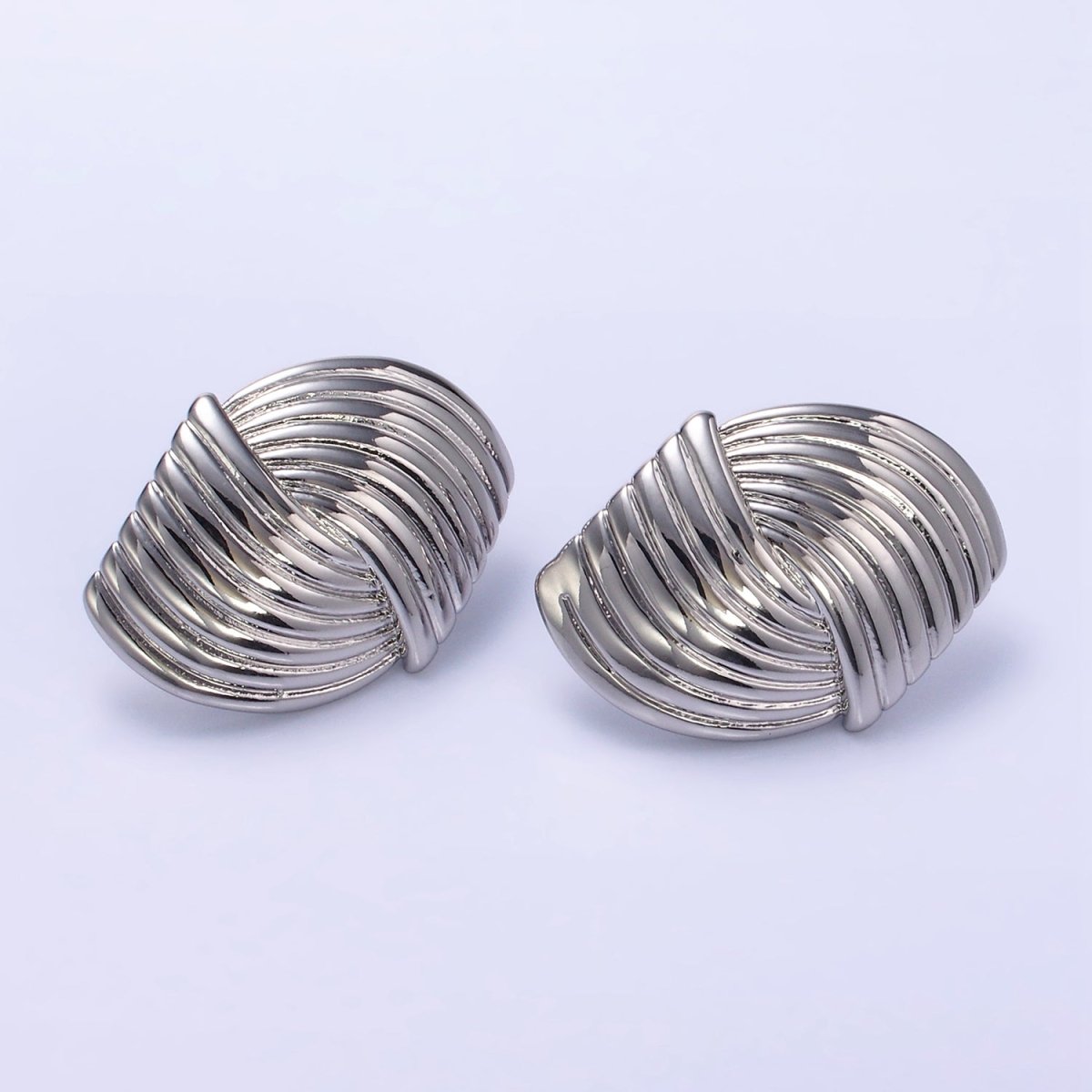 24K Gold Filled Double Curved Puffed Lined Geometric Stud Earrings in Gold & Silver | T314 T315