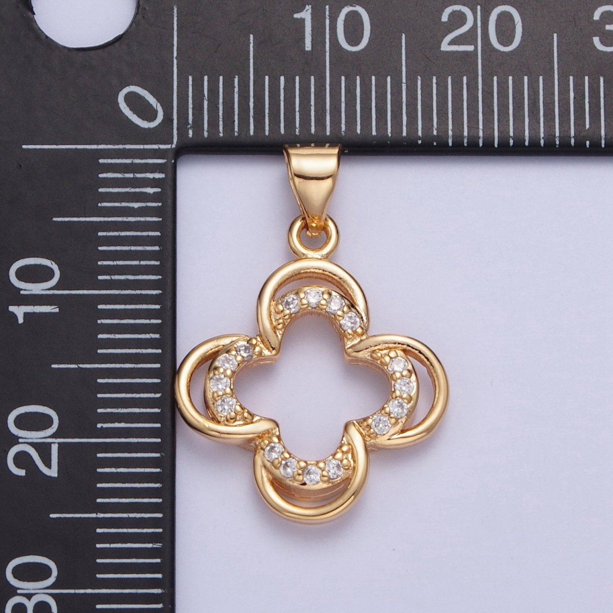 24K Gold Filled Double Four Leaf Lucky Clover Micro Pave CZ For Jewelry Making X-453 - DLUXCA