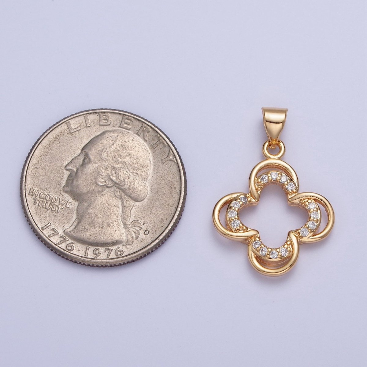 24K Gold Filled Double Four Leaf Lucky Clover Micro Pave CZ For Jewelry Making X-453 - DLUXCA