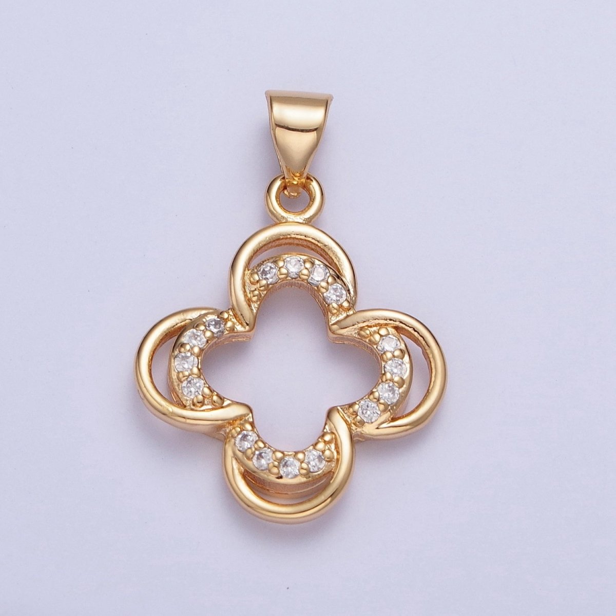 24K Gold Filled Double Four Leaf Lucky Clover Micro Pave CZ For Jewelry Making X-453 - DLUXCA