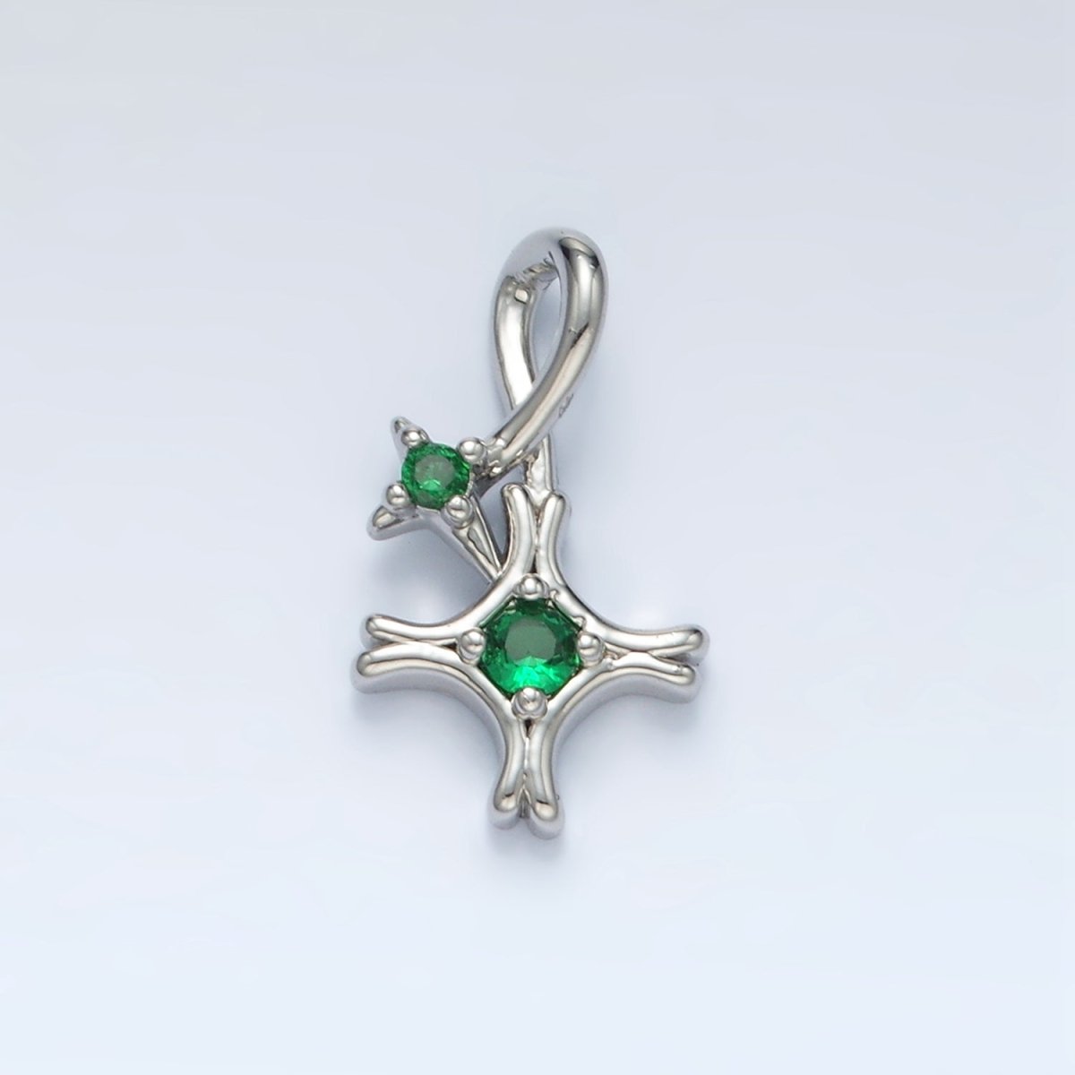 24K Gold Filled Double Green CZ Celestial Star Charm in Gold & Silver | AA1513