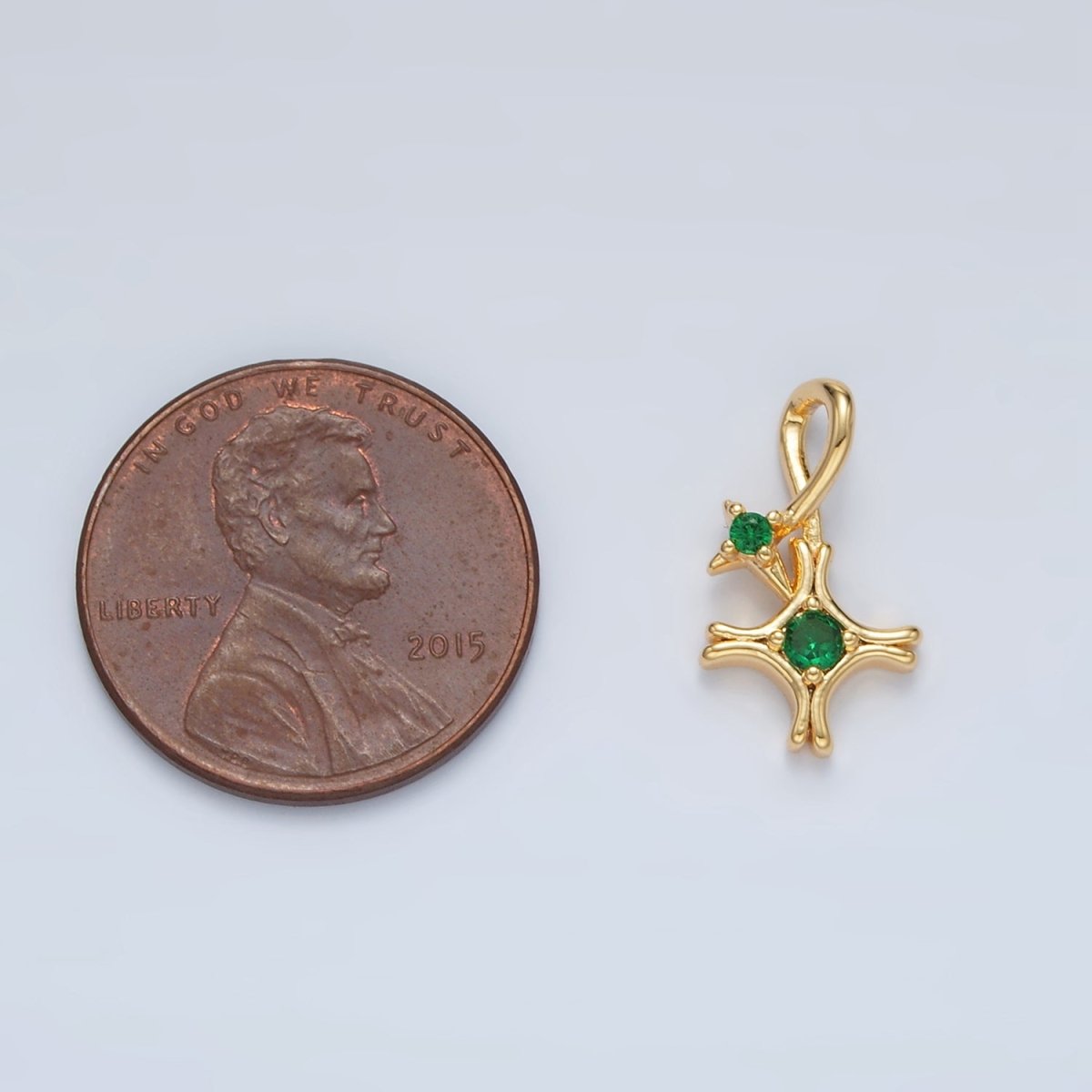24K Gold Filled Double Green CZ Celestial Star Charm in Gold & Silver | AA1513