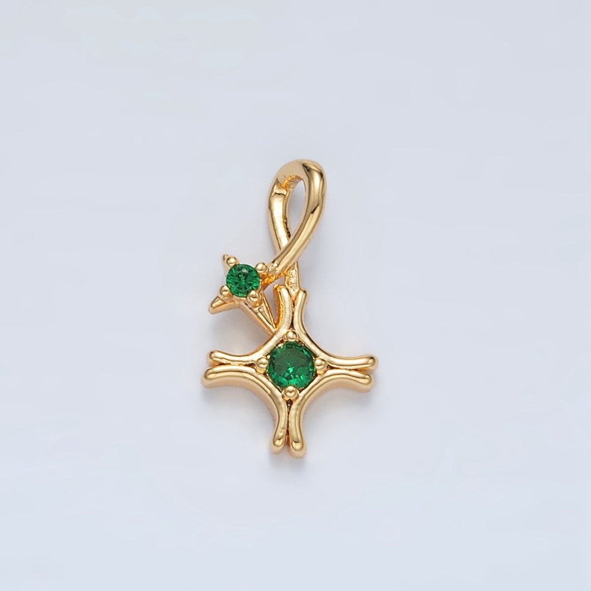 24K Gold Filled Double Green CZ Celestial Star Charm in Gold & Silver | AA1513