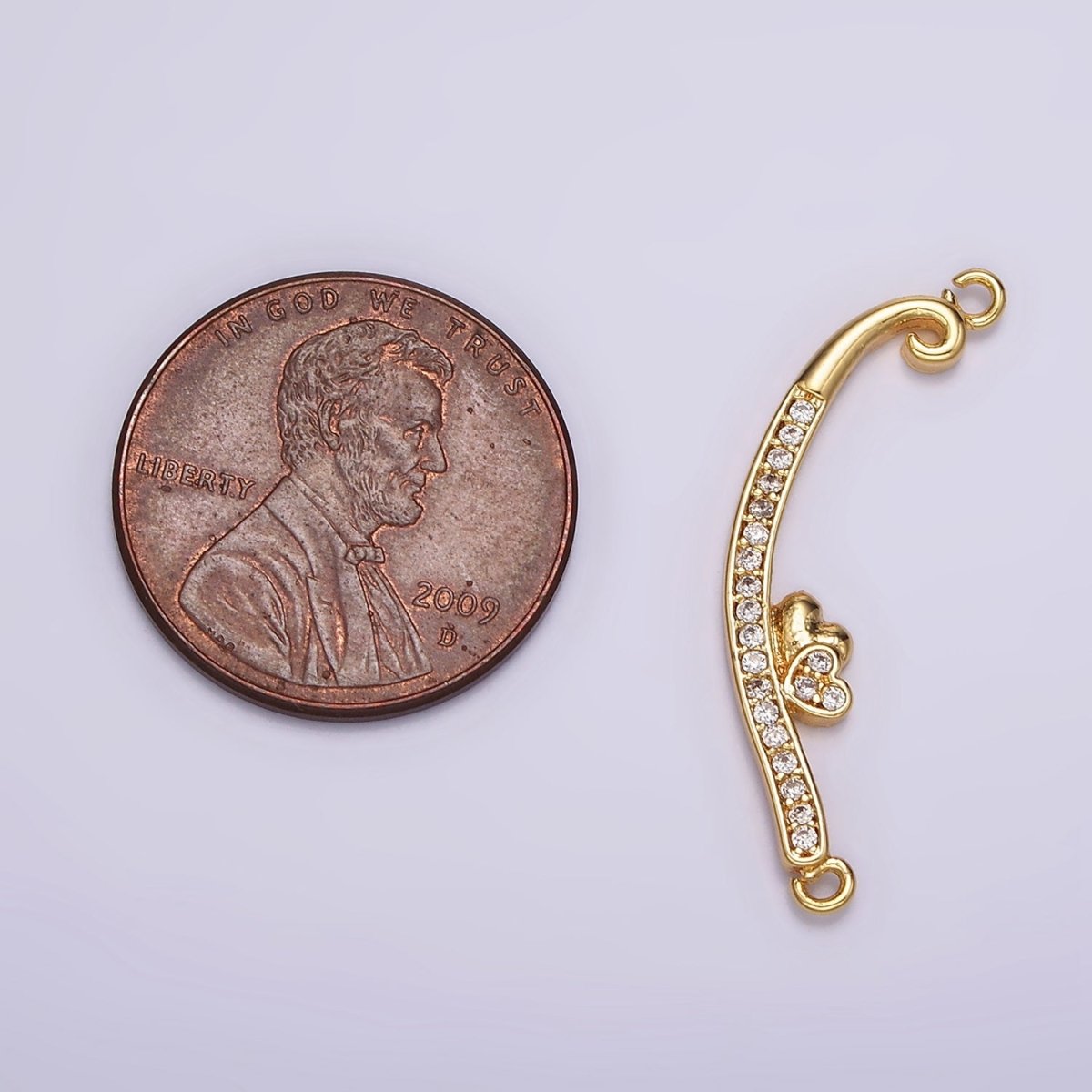 24K Gold Filled Double Heart Clear Micro Paved CZ Curved Connector | G802 - DLUXCA