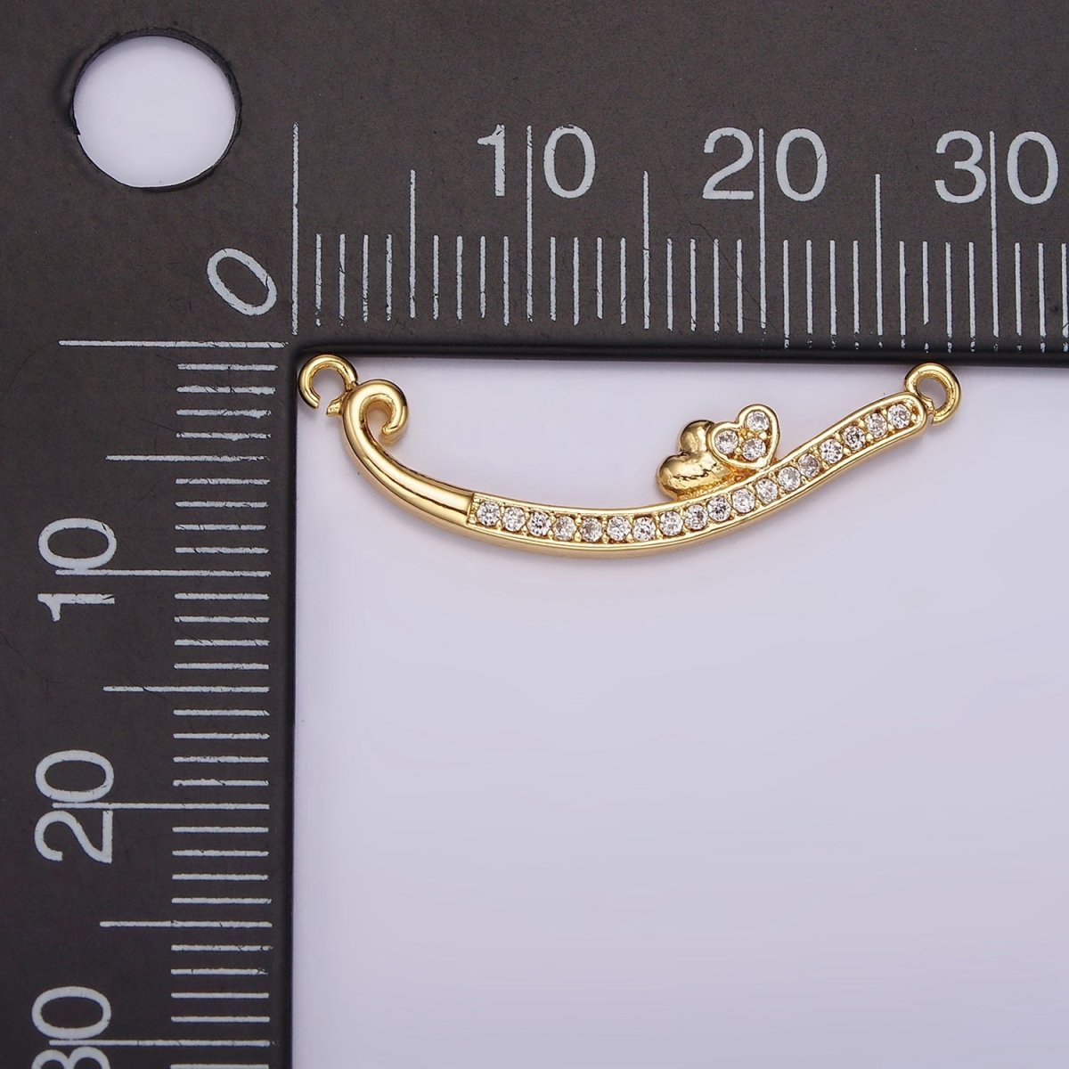24K Gold Filled Double Heart Clear Micro Paved CZ Curved Connector | G802 - DLUXCA