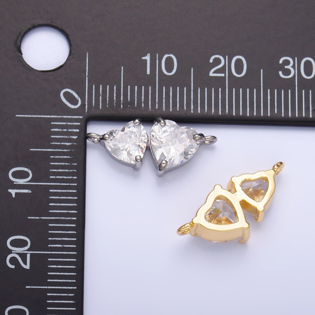24K Gold Filled Double Heart CZ Connector in Gold & Silver | Y003