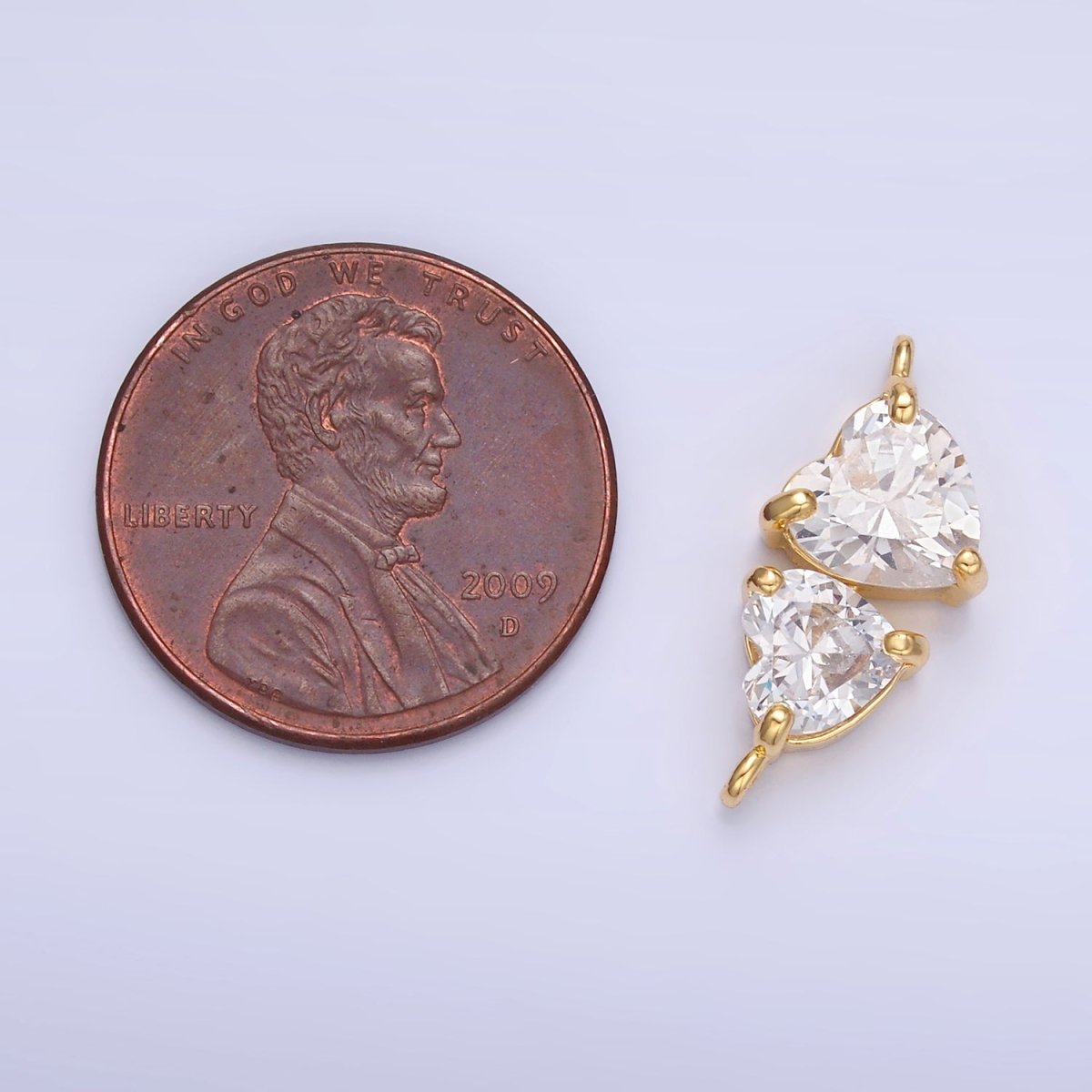 24K Gold Filled Double Heart CZ Connector in Gold & Silver | Y003