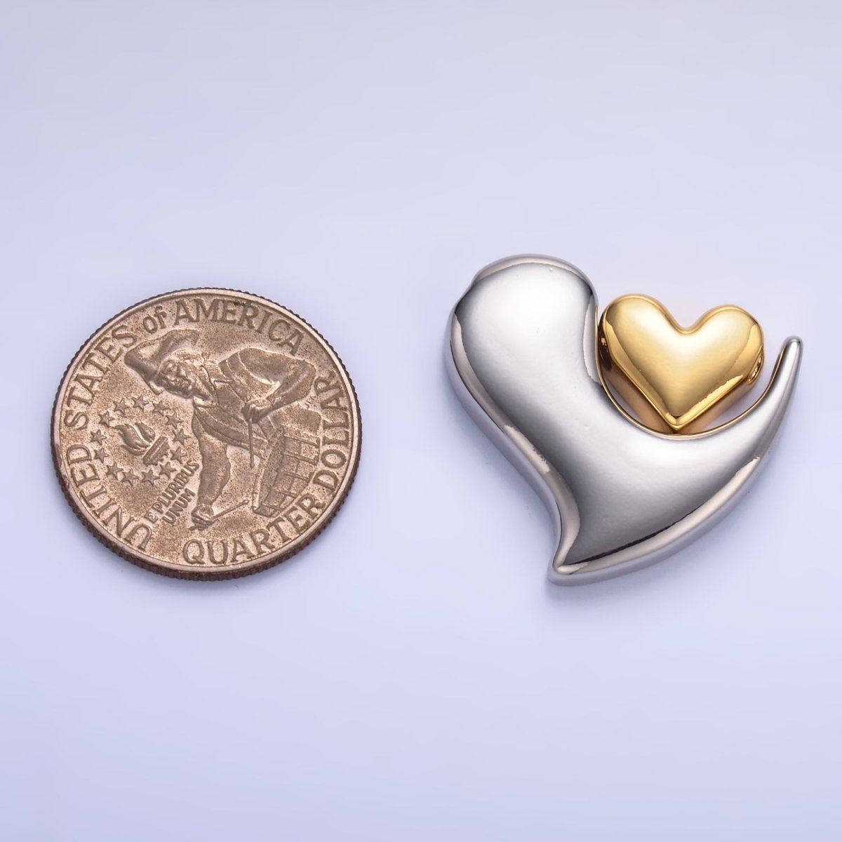 24K Gold Filled Double Heart Geometric Mixed Metal Slide Charm Set | W824 - DLUXCA