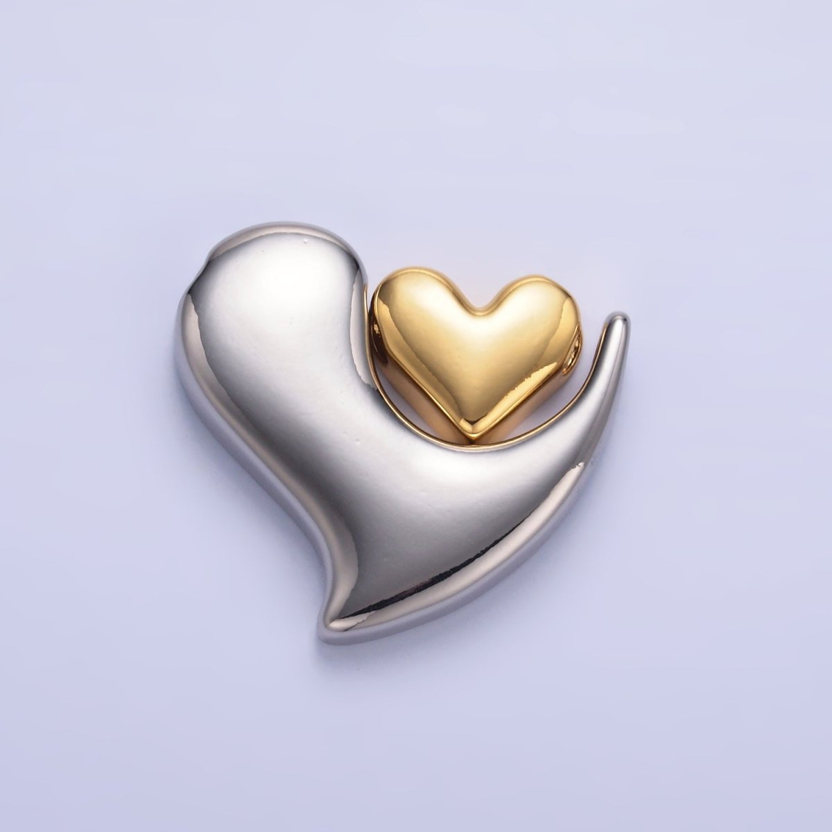 24K Gold Filled Double Heart Geometric Mixed Metal Slide Charm Set | W824 - DLUXCA