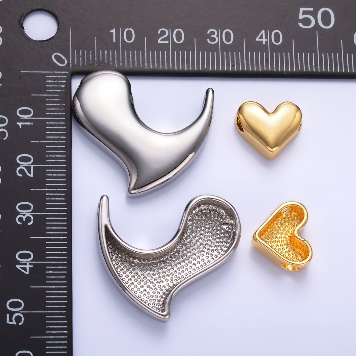 24K Gold Filled Double Heart Geometric Mixed Metal Slide Charm Set | W824 - DLUXCA