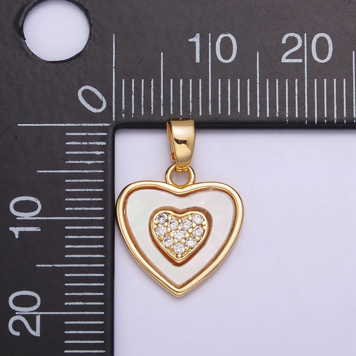 24K Gold Filled Double Heart Micro Paved CZ Shell Pearl Pendant | AA572 - DLUXCA