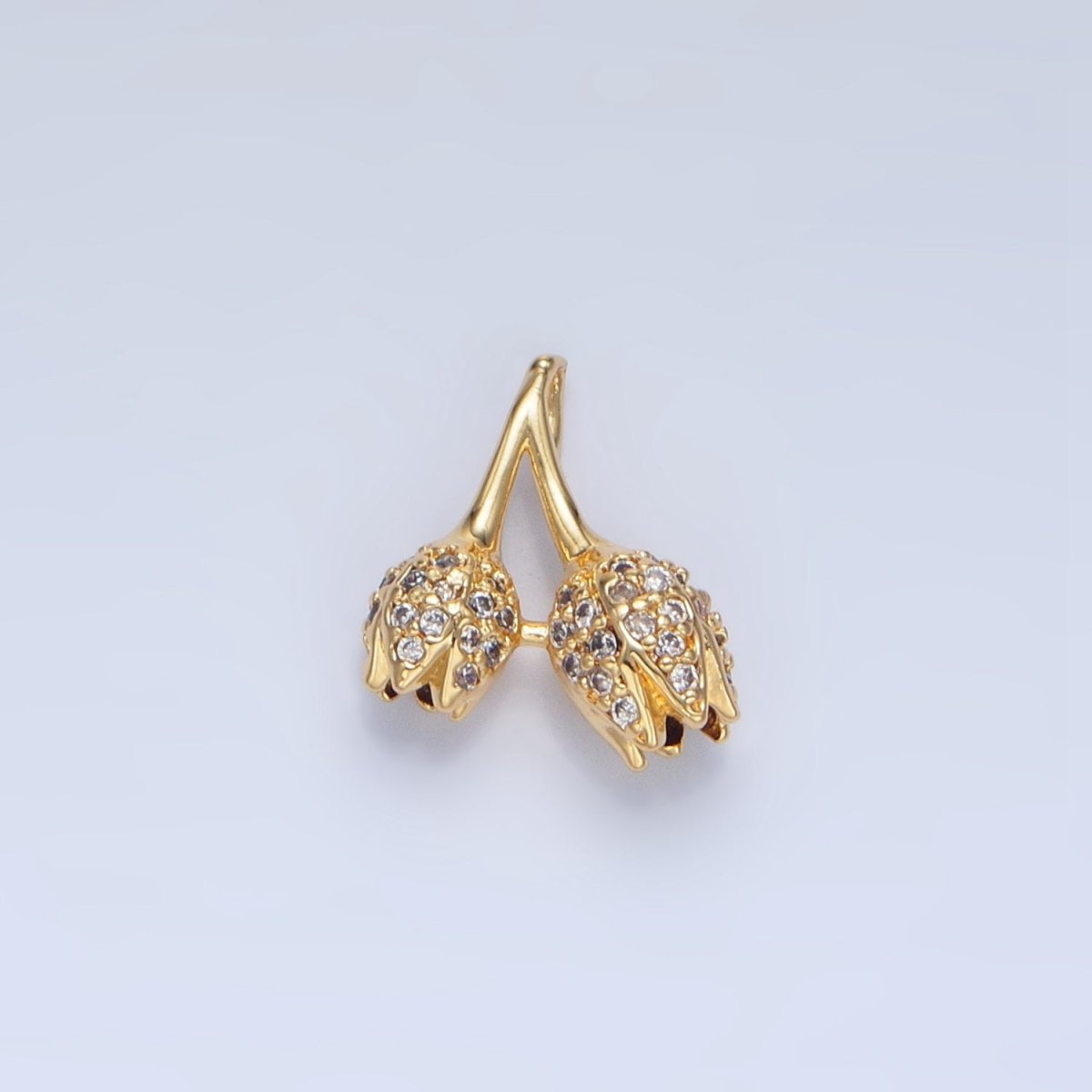 24K Gold Filled Double Micro Paved CZ Rose Flower Charm | AA122 - DLUXCA