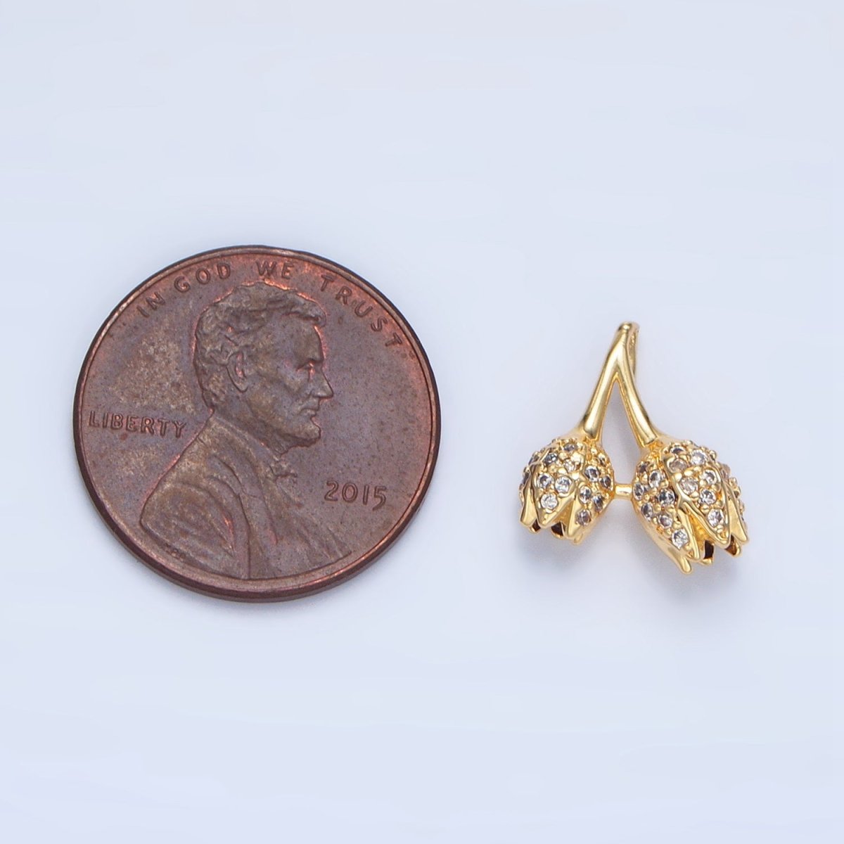 24K Gold Filled Double Micro Paved CZ Rose Flower Charm | AA122 - DLUXCA