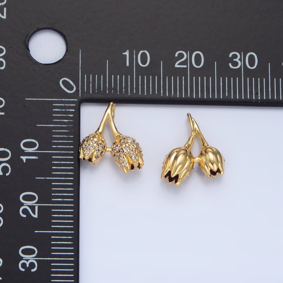 24K Gold Filled Double Micro Paved CZ Rose Flower Charm | AA122 - DLUXCA