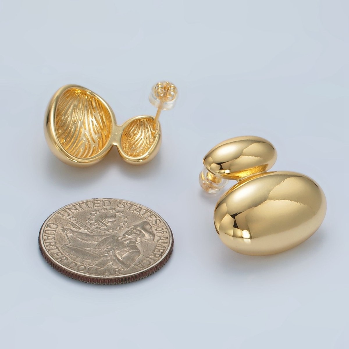 24K Gold Filled Double Oval Dome Minimalist Stud Earrings in Gold & Silver | P530 P531