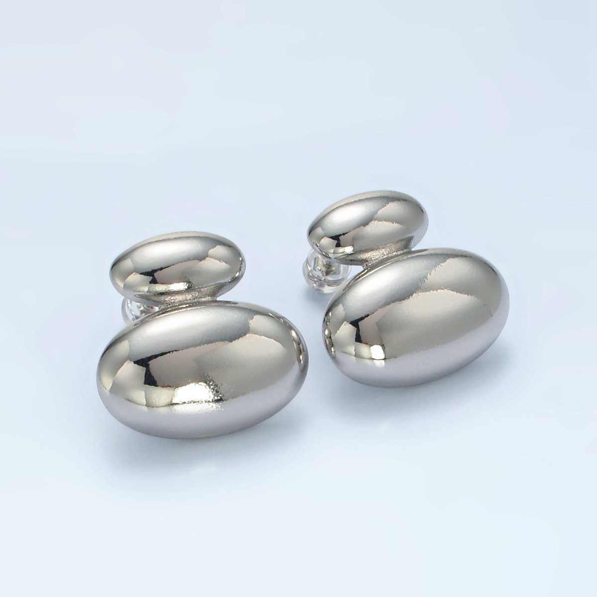 24K Gold Filled Double Oval Dome Minimalist Stud Earrings in Gold & Silver | P530 P531