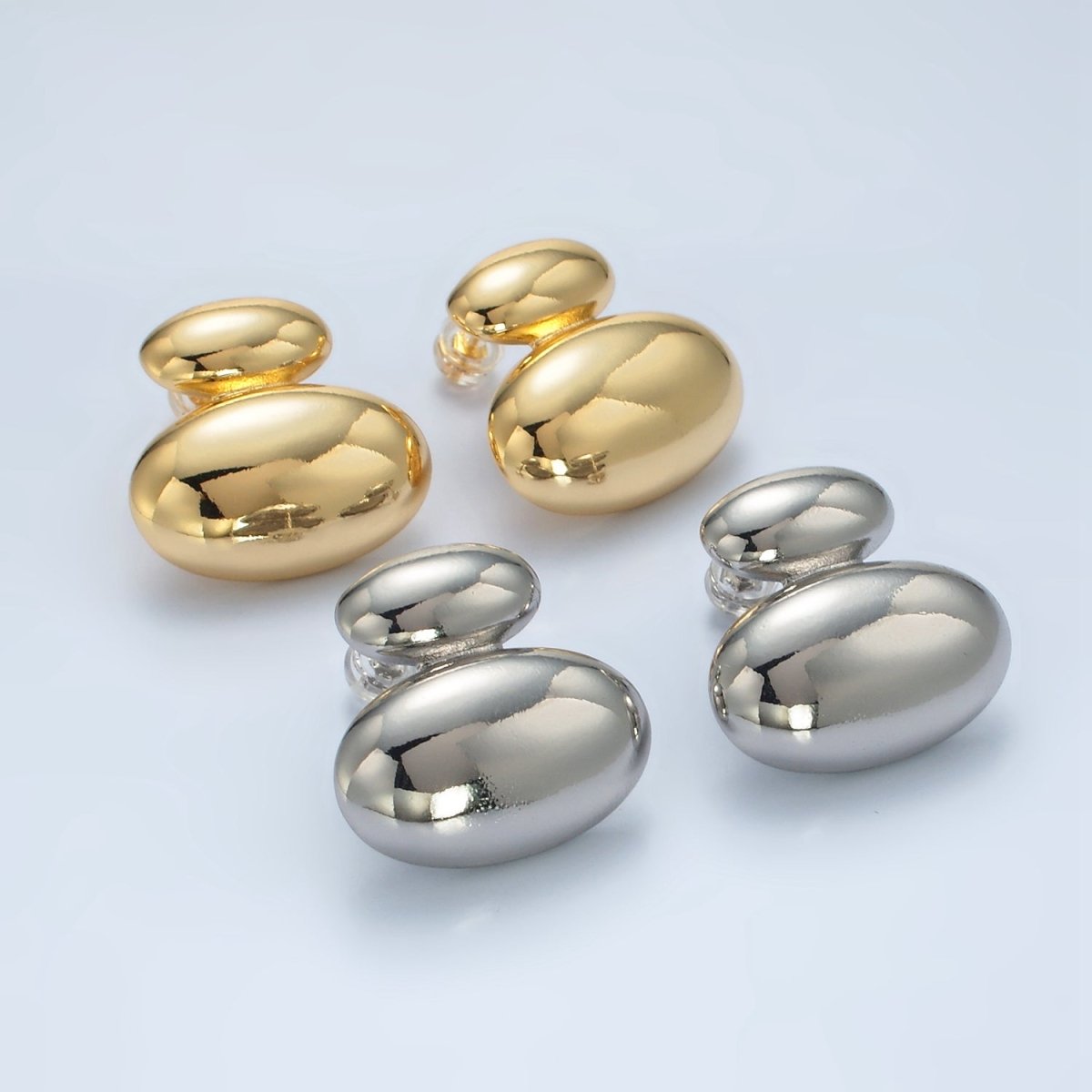 24K Gold Filled Double Oval Dome Minimalist Stud Earrings in Gold & Silver | P530 P531