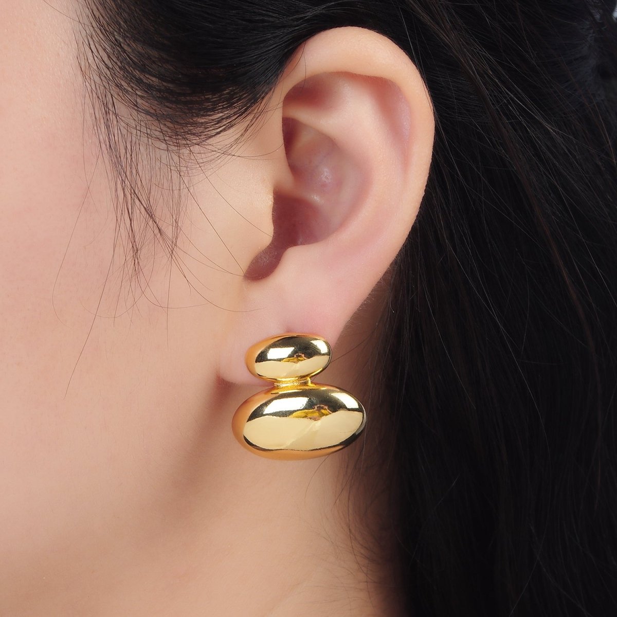 24K Gold Filled Double Oval Dome Minimalist Stud Earrings in Gold & Silver | P530 P531