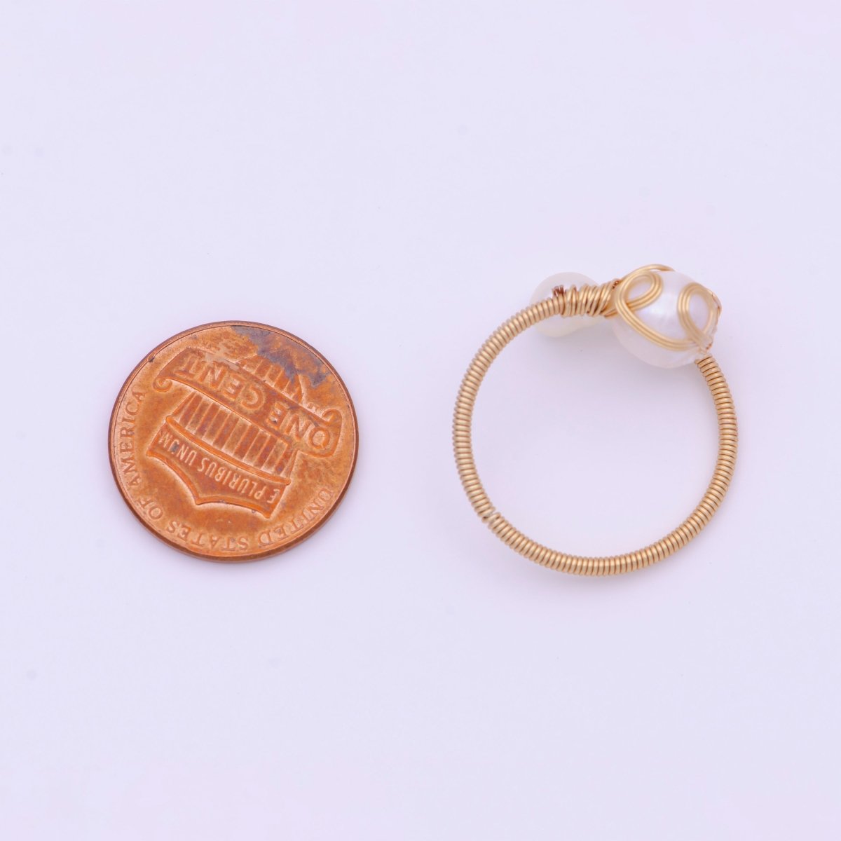 24K Gold Filled Double Pearl Handmade Braided Wire Wrapped Open Ring | O-561 - DLUXCA