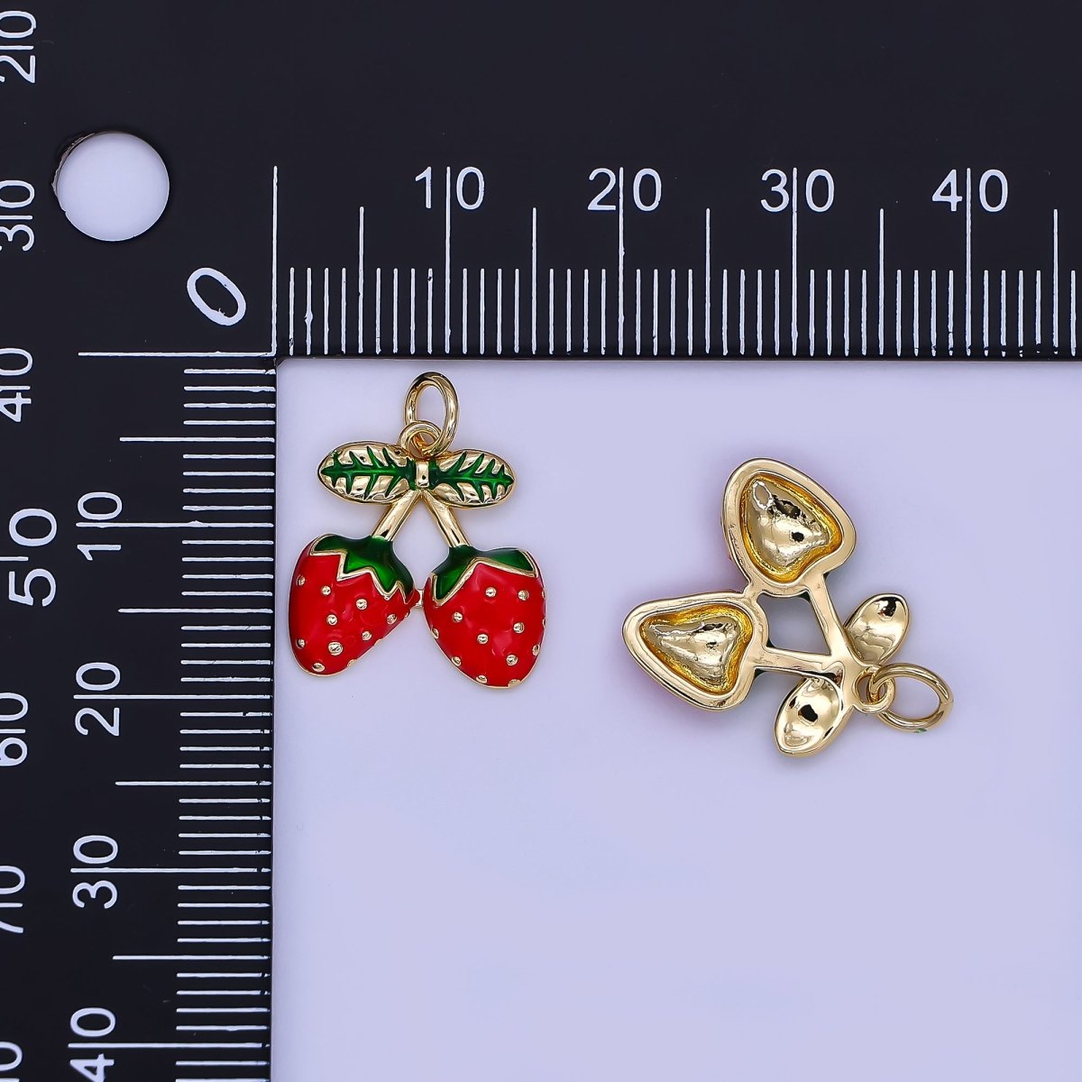 24K Gold Filled Double Red Strawberry Fruit Charm | AF501 - DLUXCA