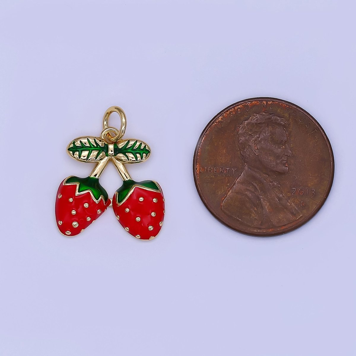 24K Gold Filled Double Red Strawberry Fruit Charm | AF501 - DLUXCA