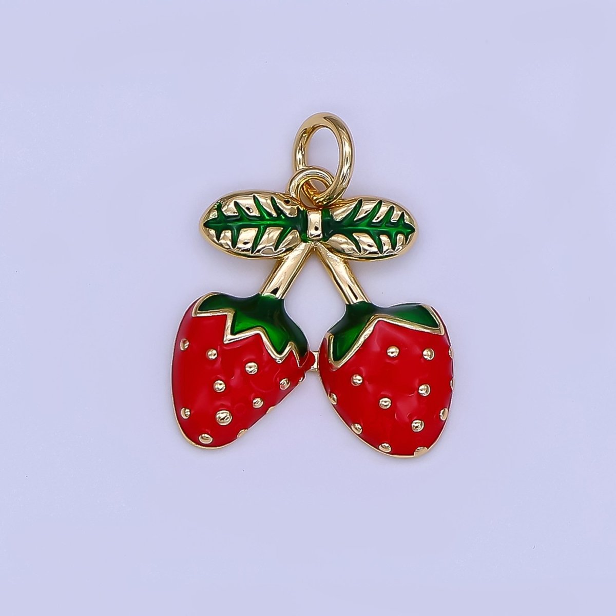24K Gold Filled Double Red Strawberry Fruit Charm | AF501 - DLUXCA