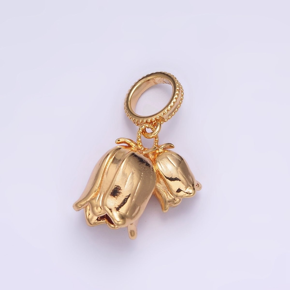 24K Gold Filled Double Rose Flower Beaded Thin Rhondelle Bail Pendant | AA570 - DLUXCA